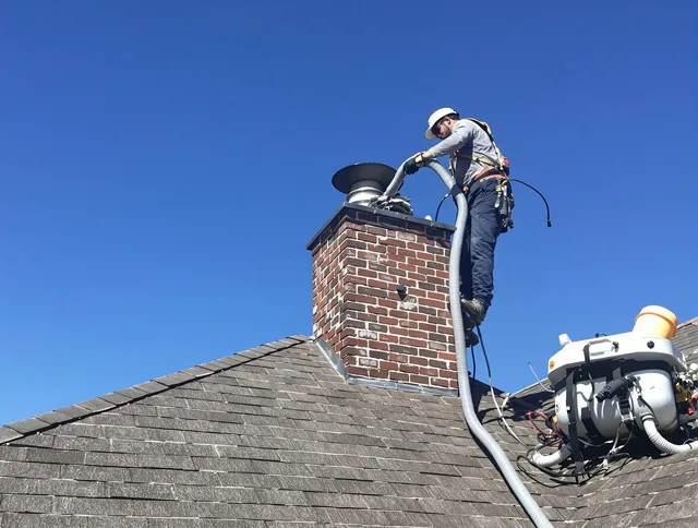 Dedicated Central Falls Chimney Sweep team member cleaning a chimney in Central Falls, RI