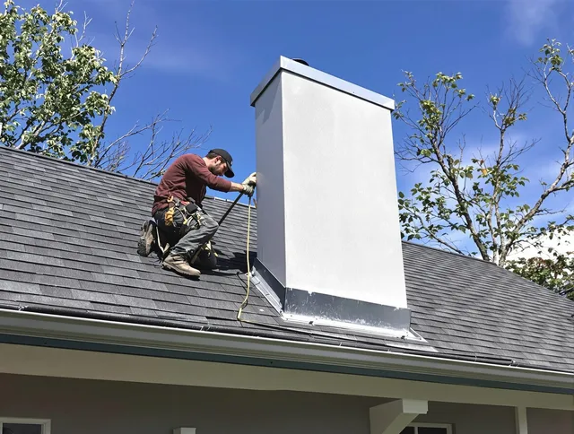 Central Falls Chimney Sweep team member finishing chimney construction in Central Falls, RI