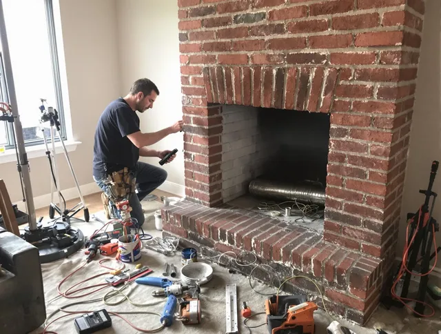 Central Falls Chimney Sweep specialist finalizing chimney liner service in Central Falls, RI